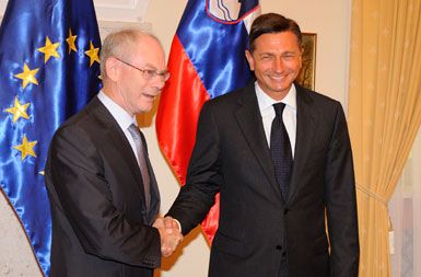 Predsednik Evropskega sveta Herman Van Rompuy in premier Borut Pahor na Brdu pri Kranju