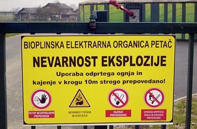 Opozorilo pred bioplinarno Petač v Pirničah