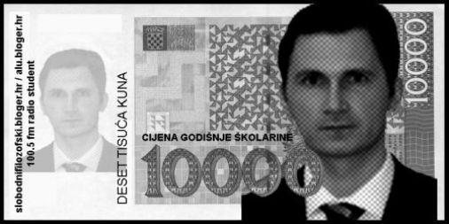 Bankovec s podobo ministra Primorca, ki so ga izdelali študenti Akedemije likovnih umetnosti