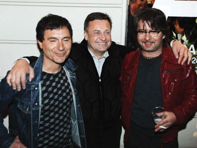 Igor Arih, vodja kampanje, Zoran Janković in Magnifico po zmagi