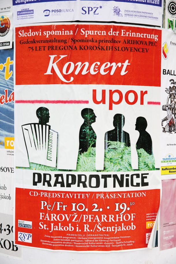 Plakat za koncert v Šentjakobu v Rožu v znak protesta.
