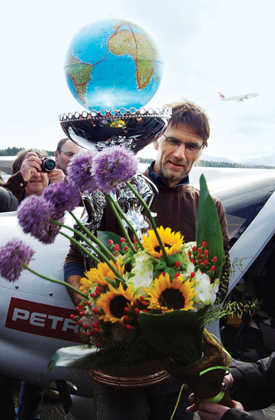Matevž Lenarčič, zaključek poleta okoli sveta, World Green Flight, Letališče Jožeta Pučnika Brnik