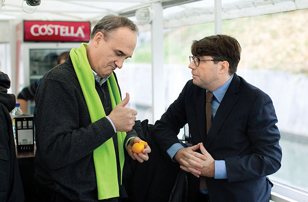 Janez Podobnik in Luka Novak na predvolilnem spustu SLS-ja po Ljubljanici 