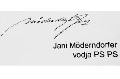 Skeniran podpis vodje poslanske skupine Pozitivne Slovenije Janija Möderndorferja ob vložitvi enega od amandmajev k zakonu o državnem holdingu. Tak podpis je »Virantova« glavna pisarna v parlamentu 26. septembra letos brez pomislekov sprejela. Pri zahtevi za referendum pa je Virant pravilo obrnil. 
