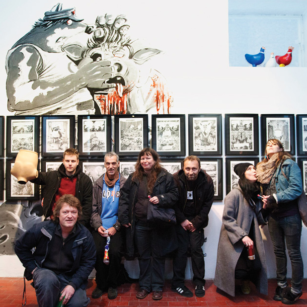 Vinko Möderndorfer: Sveta jeza, soavtorji na odprtju razstave, Galerija Alkatraz, Ljubljana
