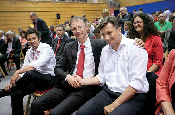 Premik v levo: Igor Lukšič, novi predsednik SD, in Borut Pahor po razglasitvi rezultatov