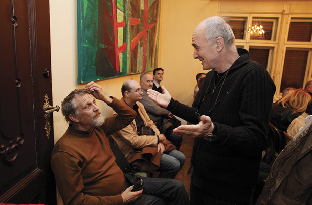 Matjaž Hanžek in Vlado Miheljak, pogovorni večer o temeljnih vprašanjih krize, DSP, Ljubljana