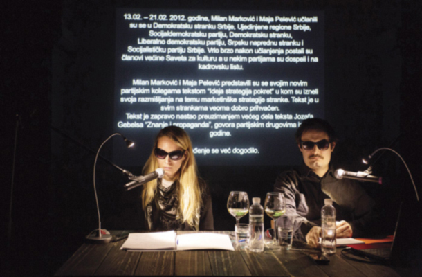 Maja Pelevič, Milan Marković: Oni živijo (V iskanju ničelnega teksta), predstava, Gledališče Glej, Ljubljana