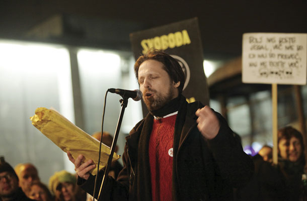 Miklavž Komelj na 2. vseslovenski ljudski vstaji v Ljubljani 11. januarja 2013