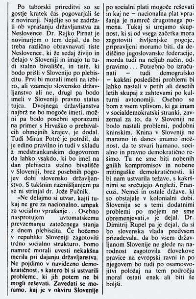 Pučnikov nastop v Ljutomeru, kot je bilo zapisano v Delu, 17. december 1990, str. 2
