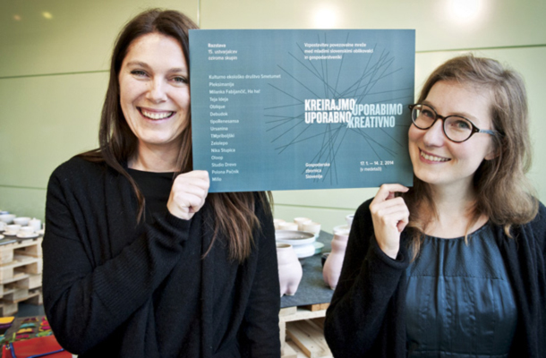 Valentina Vovk in Maja Korun Hočevar, razstava Kreirajmo uporabno/uporabimo kreativno, GZS, Ljubljana