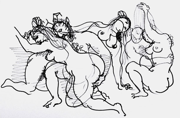 France Mihelič, Erotična scena, ni datirano, flomaster na papir (Pokrajinski muzej Ptuj - Ormož, inv. št. GK 1304/r)