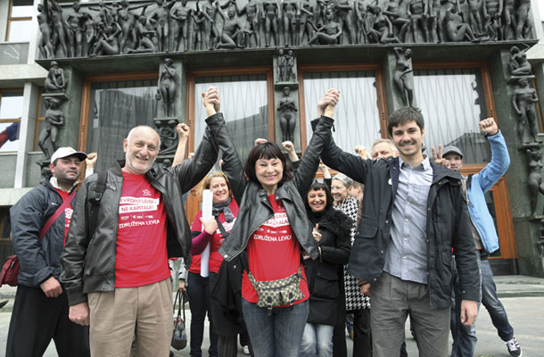 Združena levica (Dušan Plut, Violeta Tomič in Luka Mesec) v pohodu na parlament 