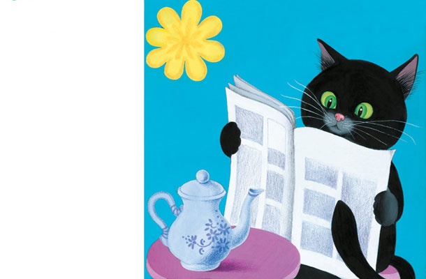 Maček Muri pri stalni mizi v Krčmi pri veseli kravi