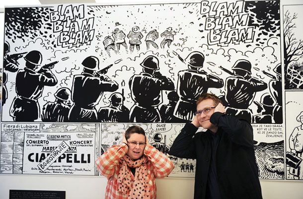 Metka Dariš, Blaž Vurnik, Zoran  Smiljanić (strip v ozadju): Spomini in sanje Kristine B., Ljubljana 1941–1945, Galerija Vžigalica, Ljubljana