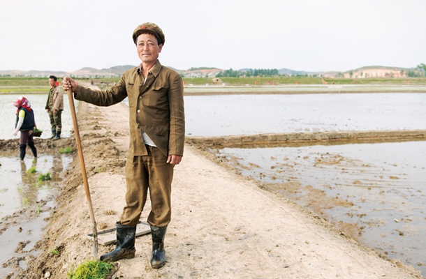 Kmet Ri Yong Gi (42), ki skrbi za uravnavanje vode v kmetijski kooperativi Chonsamri