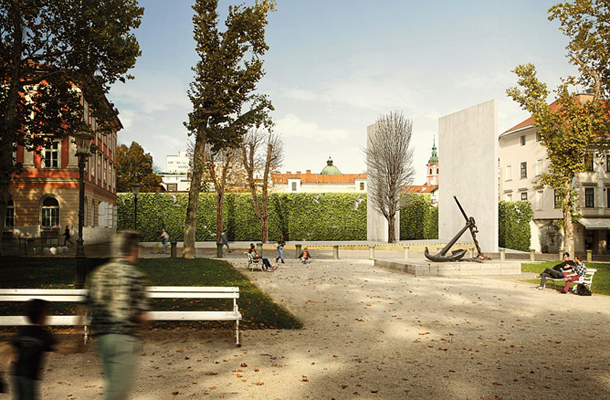Idejna zasnova spomenika vsem žtvam vseh naših vojn, ki naj bi stal na Južnem trgu v Ljubljani