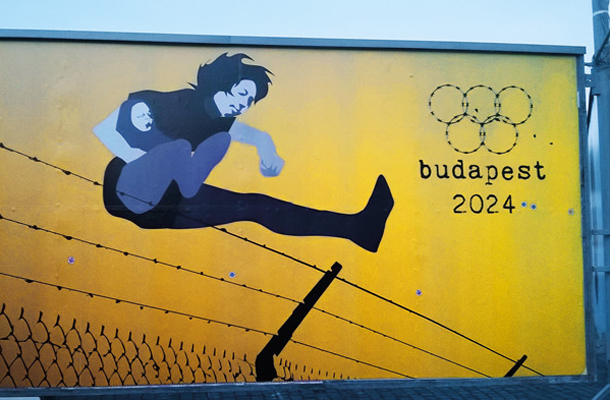 Madžarska kot ekonomsko svobodna država kandidira za organizacijo olimpijskih iger leta 2024 (zmagovalni plakat na natečaju Amnesty International)