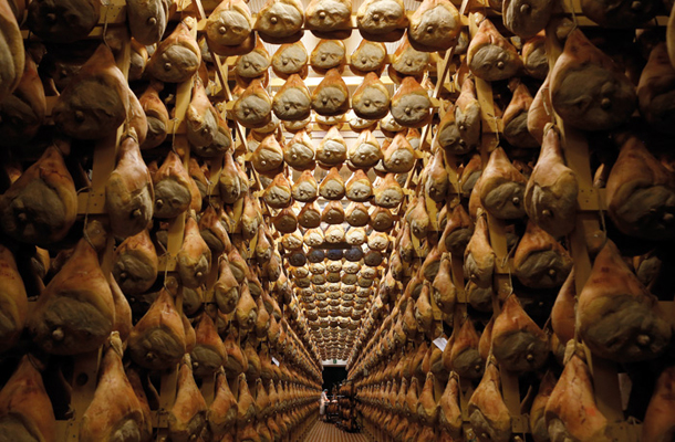 Škodljivost rdečega in predelanega mesa, ki jo razkrivajo epidemiološke raziskave, ni povezana z načinom vzreje živali, temveč z osnovnimi sestavinami mesa, snovmi, ki nastajajo pri toplotni obdelavi, in snovmi, ki jih uporabljajo v postopku predelave. (na fotografiji pršutarna v Langhiranu v Italiji) 