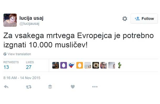 Lucija Šikovec Ušaj je zelo dejavna na družbenih omrežjih. Njeni tviti so velikokrat žaljivi.