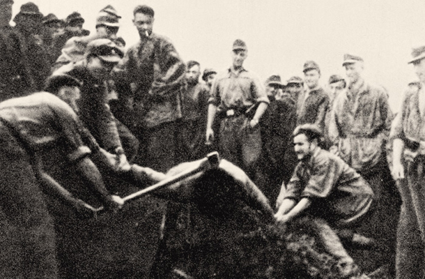 Eno najhujših znanih zverinstev junija 1944 v Krnicah nad Idrijo je dokumentiral eden od prisotnih častnikov. Dvema ujetima in oslepljenima partizanoma so vojaki s sekiro odsekali glavi.