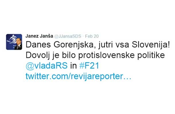 Janšev tvit 20. 2. 2016