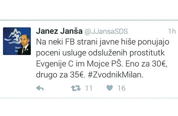  Janšev tvit o novinarki in urednici javne televizije, 21. marec 2016