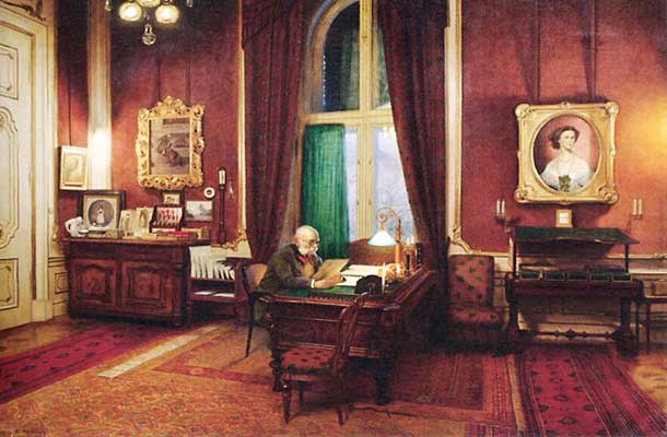 Franc Jožef v delovni sobi v Schönbrunnu, oljna slika, Franz Matsch, 1916