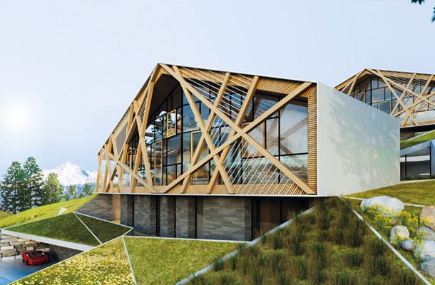 V Kitzbühlu v Avstriji gradijo atraktivno hišo Čipka, ki je sodobna interpretacija klasične alpske hiše, grajene iz tradicionalnih naravnih materialov (les, kamen).