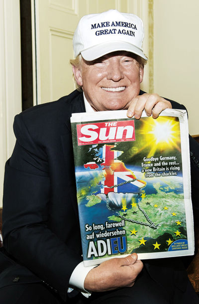 Britanci so posvojili Trumpov predvolilni slogan. »Naredimo Ameriko spet veliko« je postal »Naredimo Britanijo spet veliko«. Trump je bil nad rezultatom referenduma seveda navdušen.