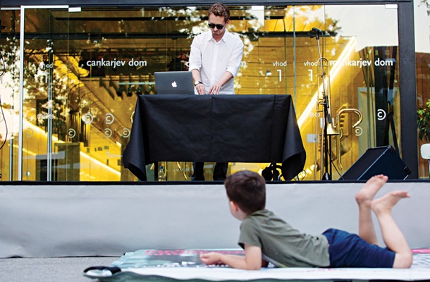 Žiga Murko, solo pozavna, elektronika, park pri Cankarjevem domu, LJ