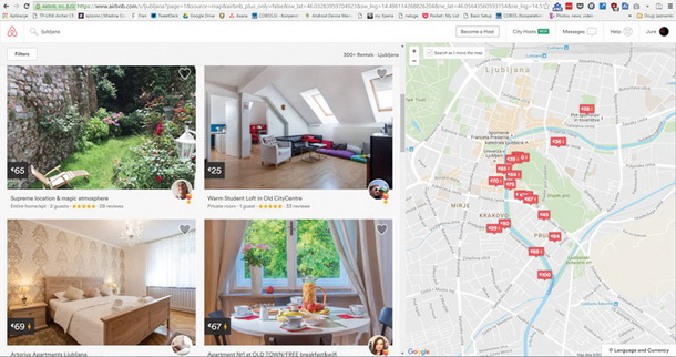 Spletna stran AirBnb-ja kaže, da se največ stanovanj turistom oddaja v središču Ljubljane.