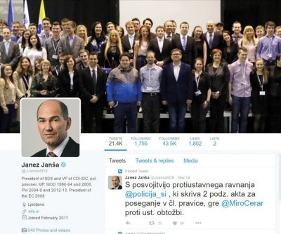 Janez Janša naj bi imel več kot 43 tisoč sledilcev na omrežju Twitter, morda so nekateri izmed njih navidezni, a vseeno gre za impresivno številko, ki presega prodano naklado največjih slovenskih dnevnih časopisov (razen tabloidnih Slovenskih novic).
