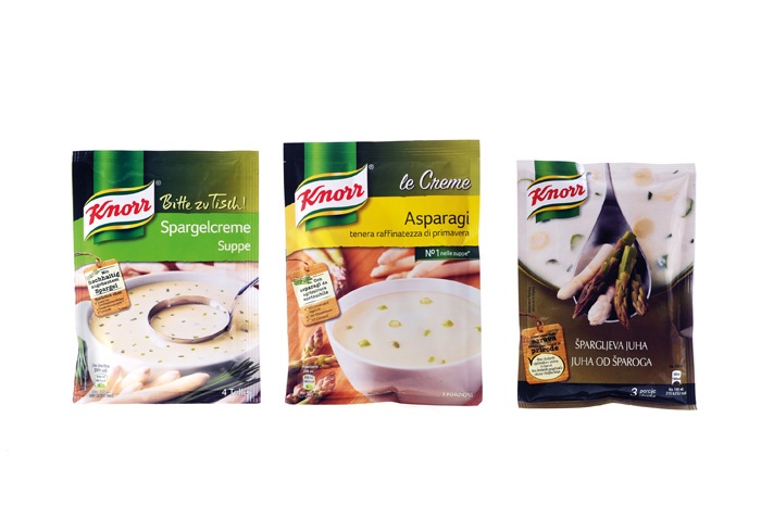 Knorrova špargljeva juha, kupljena v avstrijskem Lidlu (0,99 EUR), vsebuje 5,5 odstotka špargljev. Tista iz Italije (1,29 EUR) jih vsebuje 7 odstotkov. V slovenski (0,96 EUR) je delež špargljev celo 8,5-odstoten.