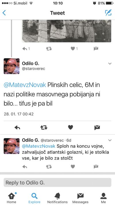 Sovražni tvit, ki po mnenju slovenskega tožilstva ni kaznivo dejanje.