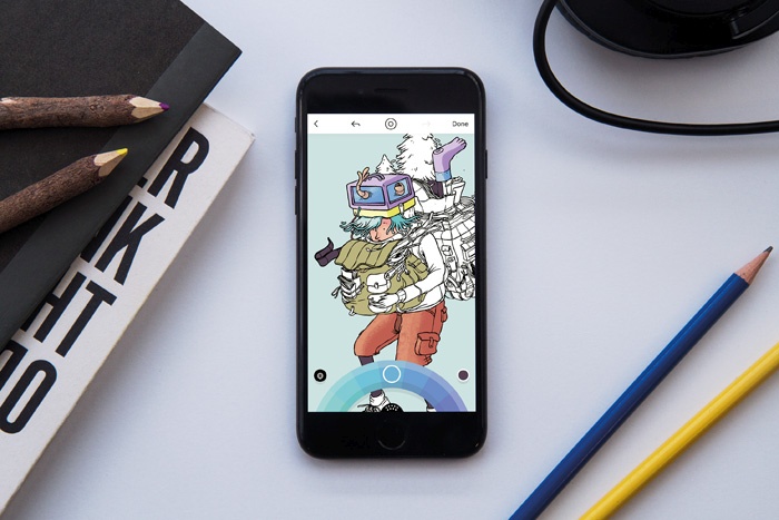 Aplikacija Lake ilustratorjem omogoča nov način predstavitve njihovih del, tistim, ki radi barvajo, pa, da na enem mestu najdejo kakovostne pobarvanke in najljubše avtorje tudi fi nančno podprejo. Na fotografi ji je pobarvanka indonezijskega ilustratorja Wadida Rusdianta.