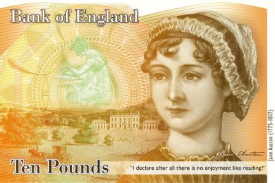 Podoba Jane Austen na bankovcu za deset funtov, ki so ga izdali te dni, ob dvestoti obletnici njene smrti.