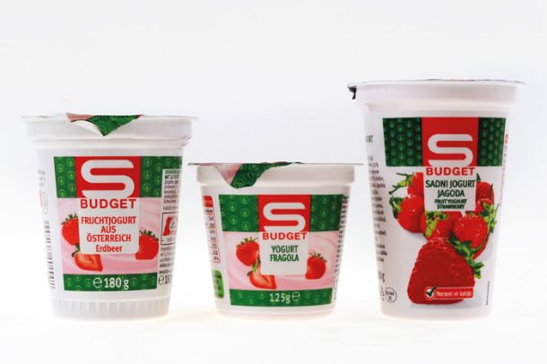 Avstrijski jogurt Sparove blagovne znamke S-Budget vsebuje 10 odstotkov sadja, italijanski ga vsebuje 6 odstotkov, slovenski pa le 5 odstotkov. 