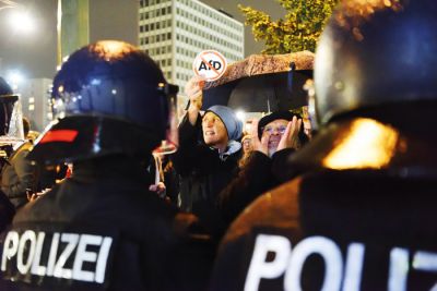 Protest proti Alternativi za Nemčijo v Berlinu po objavi rezultatov 