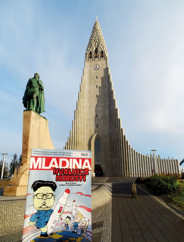 Hallgrímskirkja s kipom Leifa Eriksona, Reykjavik, Islandija