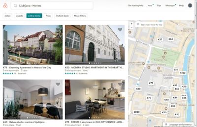Ponudba aplikacije Airbnb v okolici Univerze v Ljubljani