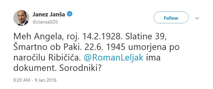 Janša na Twitterju namiguje, da zgodovinski dokumenti dokazujejo, kako je Mitja Ribičič ukazal likvidacije.