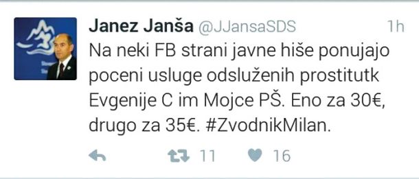 Inkriminirajoči twit Janeza Janše 