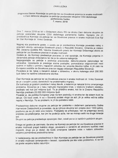  Zapisnik pogovora članov komisije za peticije ter za človekove pravice in enake možnosti s člani delovne skupine za peticije poslanske skupine CDU deželnega parlamenta Saške