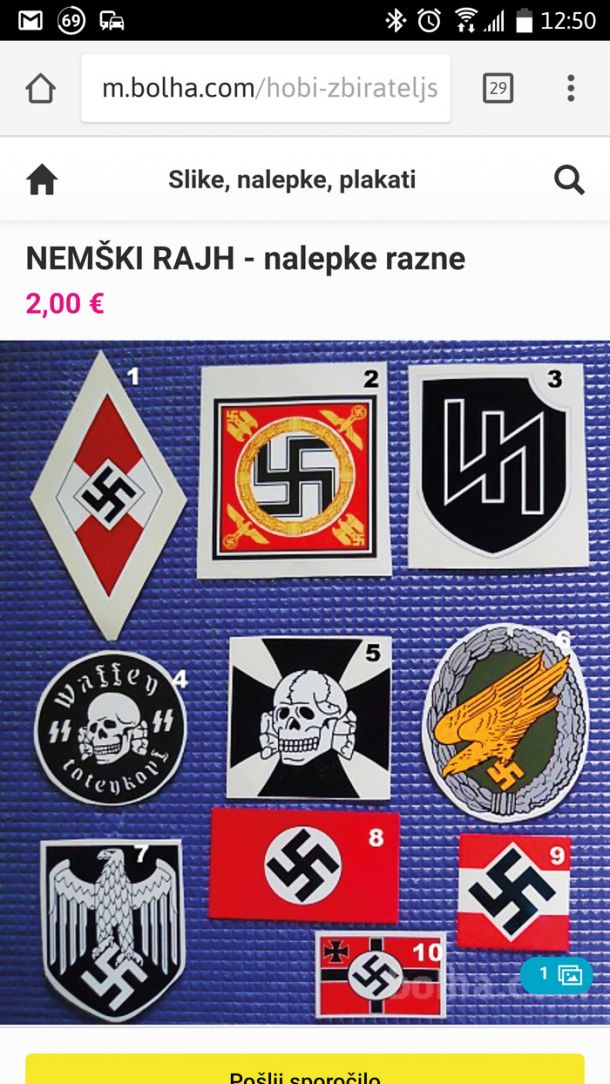 Nacistični simboli kot memorabilije v spletni trgovini