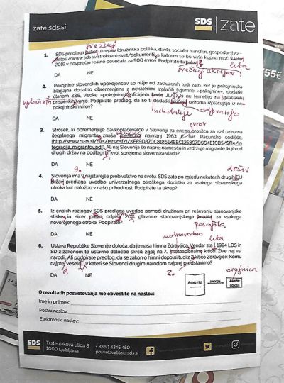 Anketa SDS, ki ste jo dobili na dom / Lektoriranje: Mladina