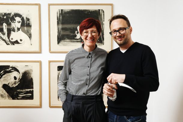 Karla Železnik in Božidar Zrinski, odprtje razstave David Lynch: Ogenj na odru, MGLC, LJ 