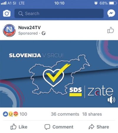  Nova24, ki je junija 2016 dobila 800 tisoč evrov od podjetnikov, povezanih z Orbánom, danes na socialnih omrežjih plačuje oglase za SDS.