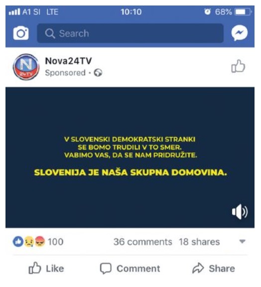 Nova24, ki je dokazano dobila vsaj 800 tisoč evrov od podjetnikov, povezanih z Orbánom, je v predvolilnem času na socialnih omrežjih objavljala plačane oglase za SDS.