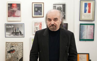 Evald Flisar na razstavi ob svoji sedemdesetletnici leta 2015